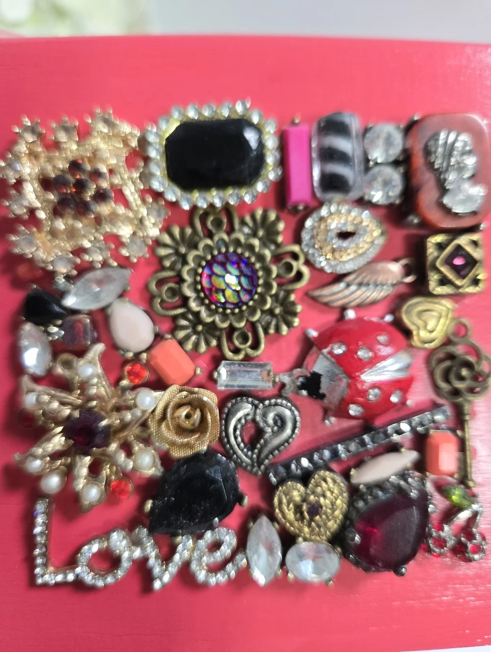 Salvaged Treasure Upcycled Jewelry Art Wooden Keepsake Trinket Box - LOVE Theme